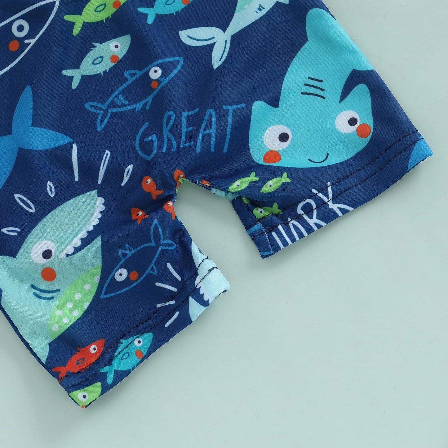 Geagodelia Baby Boy Swimming Costume Toddler Boy Swimsuit Infant Bathing Suit Short Sleeve One Piece Rash Guard Sun Hat Summer Beachwear (Blue, 6-12 Months)