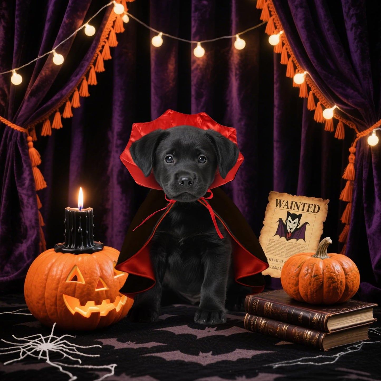 Halloween Pet Vampire Cape Adjustable Red & Black Fancy Dress
