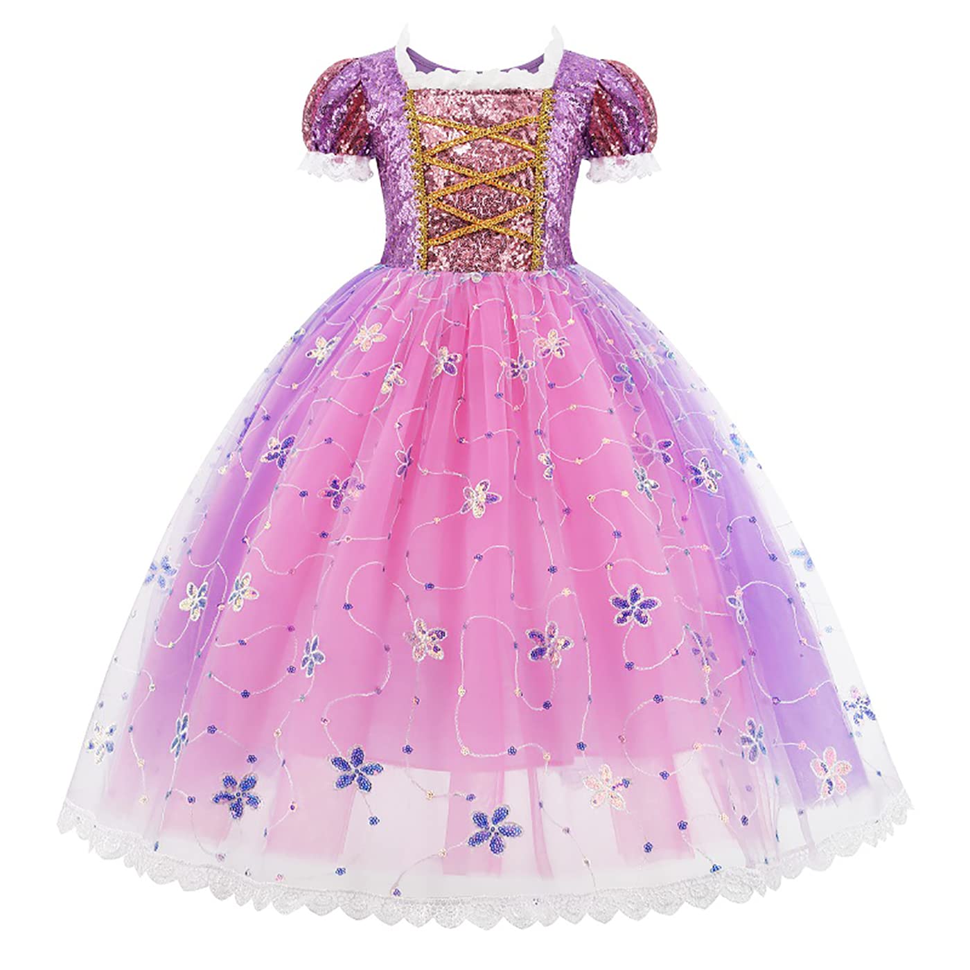 Kosplay Girls' Princess Rapunzel Costume Puff Sleeves Princess Fancy Dress Children's Princess Dress with Accessories Birthday Party Christmas Halloween Carnival Cosplay Dresses