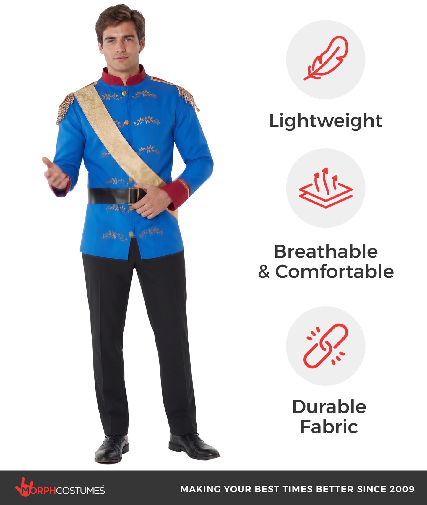 Morph Costumes Prince Charming Costume for Men - Royal Fancy Dress Adult Halloween Costume, Elegant Prince Outfit, Medium