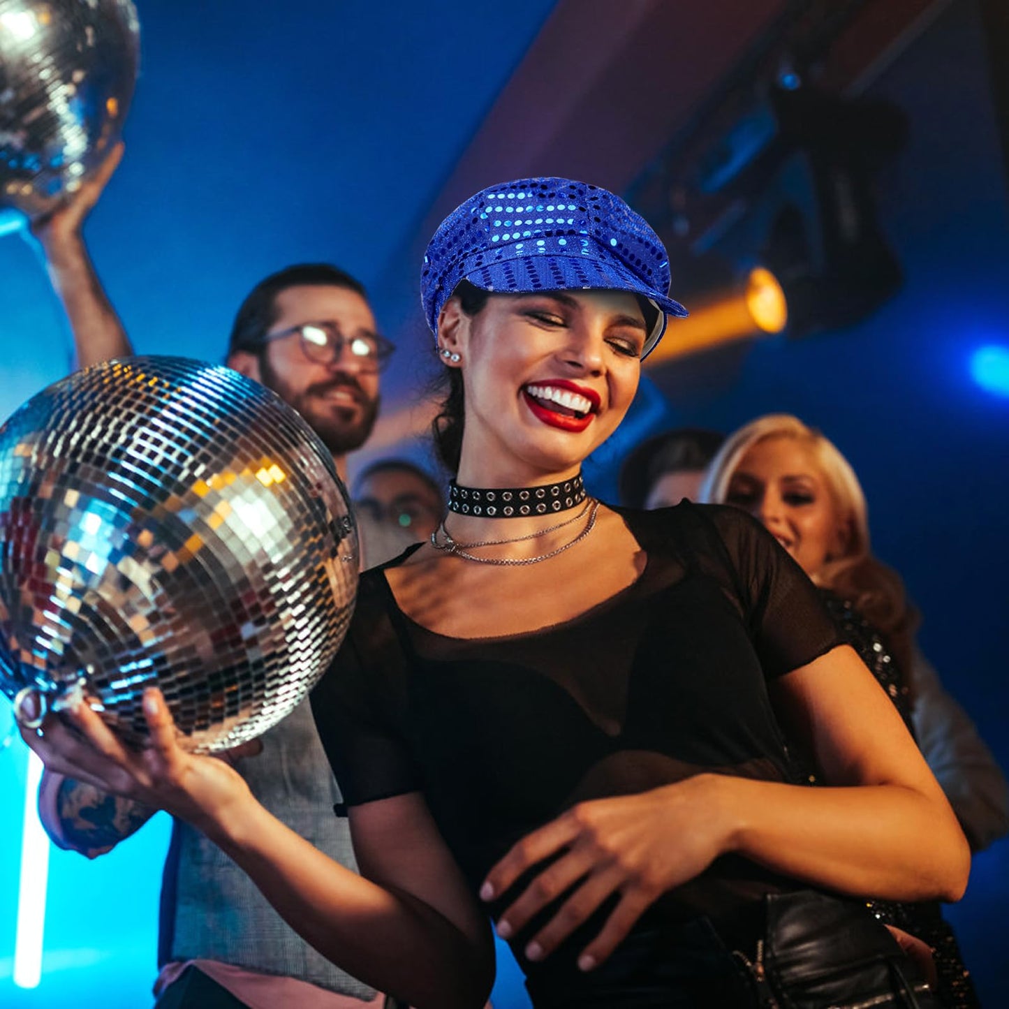 Glitter Hat Blue Hat for ABBA Accessories Women with Sequins Hat (image 7)