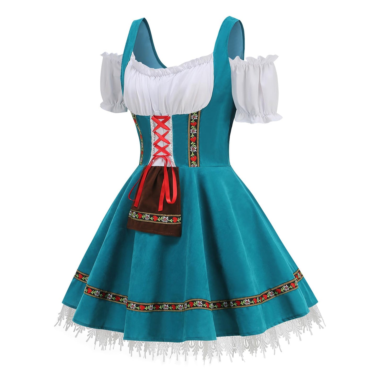 HAPNBCELE Oktoberfest Costume for Womens, German Dirndl Dress One-Shoulder Traditional Bavarian Carnival Halloween Outfits (Cyan Blue, Large)