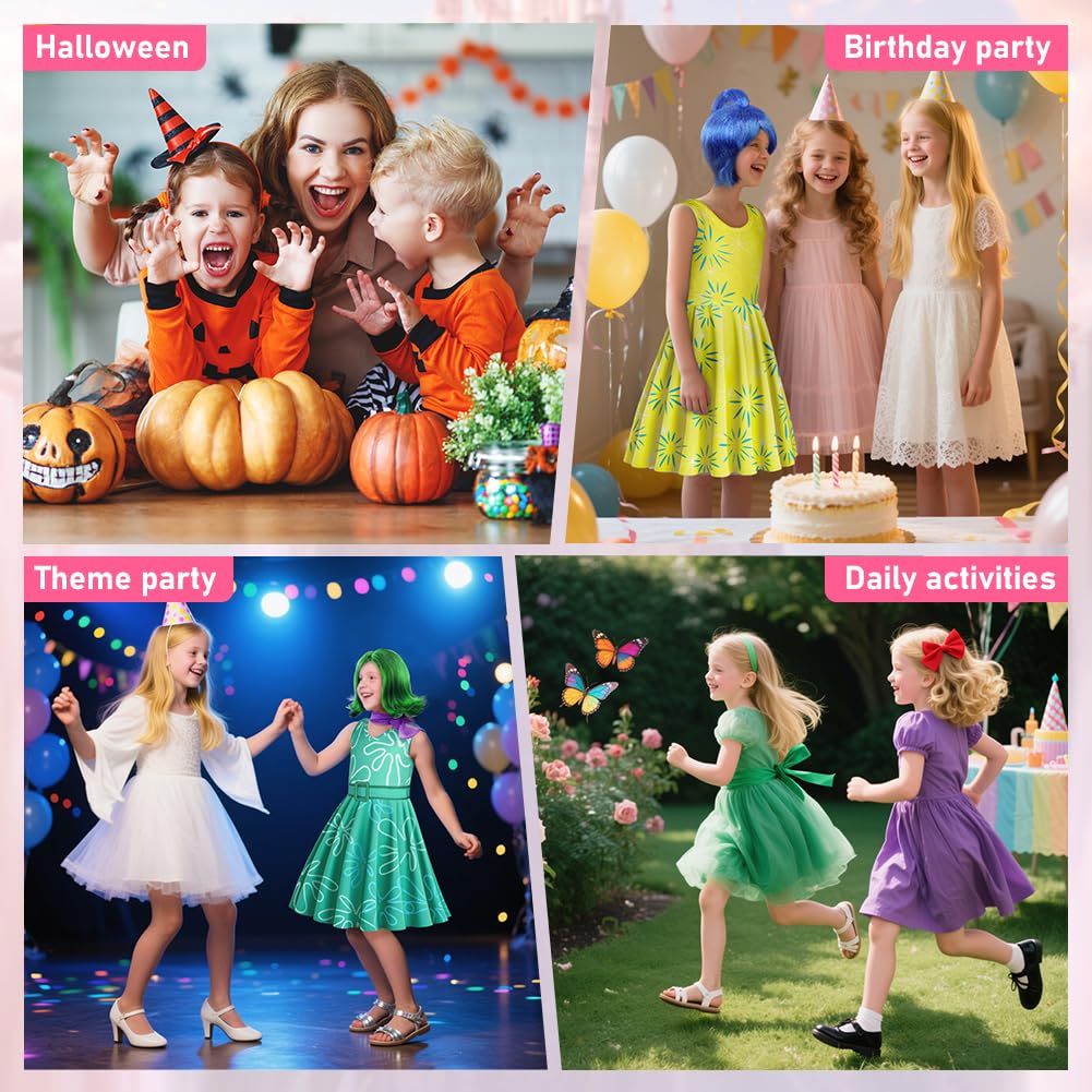DiULi Girls Costume, Yellow Joy Princess Dress, Role Play Masquerade Sleeveless Dress, Suitable for Halloween Party Birthday Dress Up, with Wig(Yellow#150)