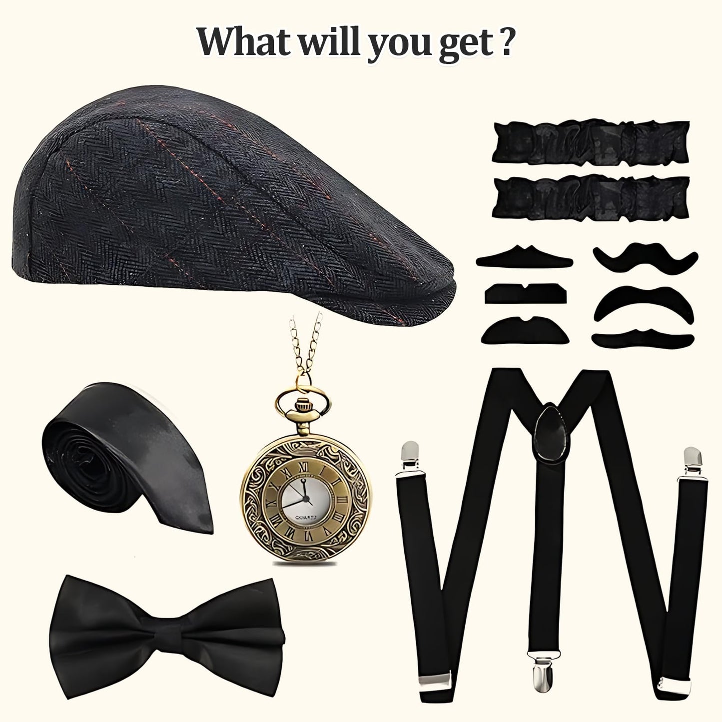 1920s Mens Costume Accessories Set for Gatsby Fancy Dress Bow Tie
