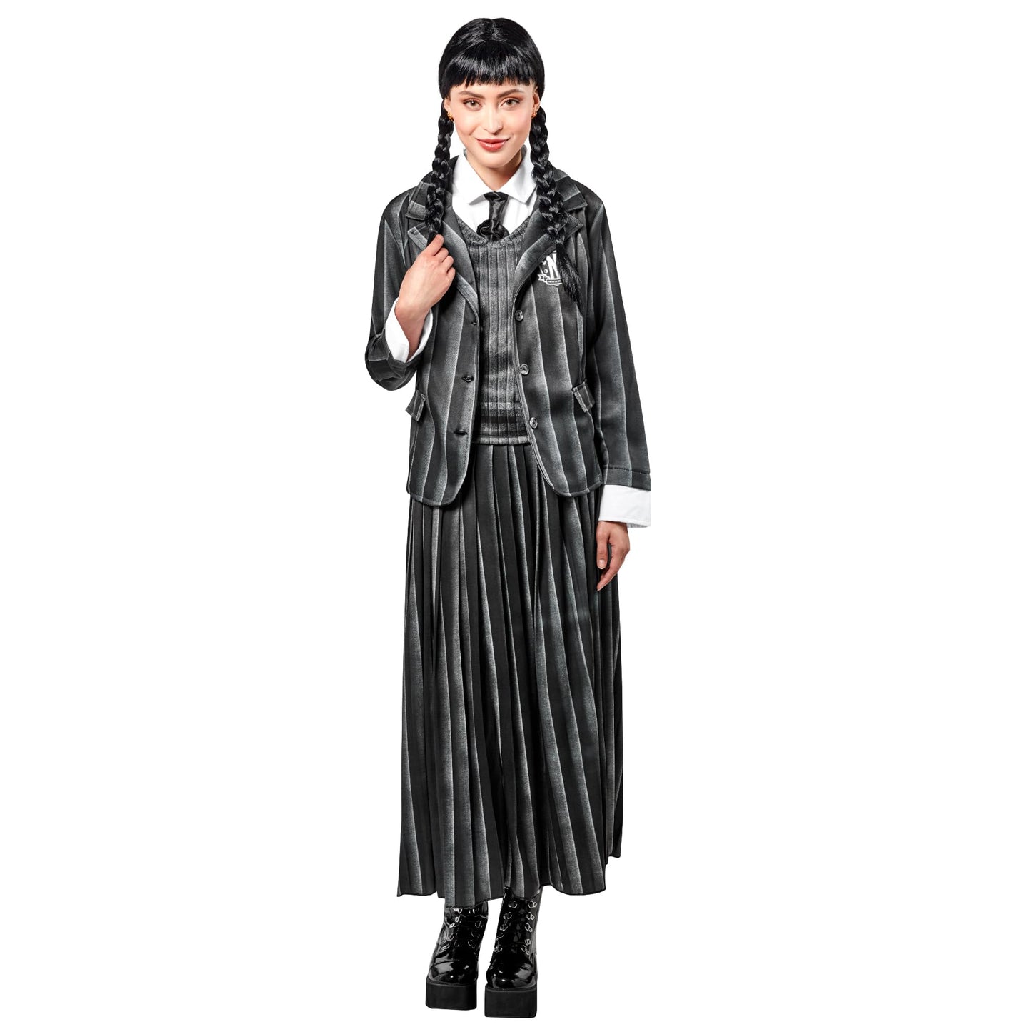 Rubies 1000159S000 Wednesday Costume Nevermore Academy Uniform Womens Addams Adult Fancy Dress, Black, UK 10-12 Halloween