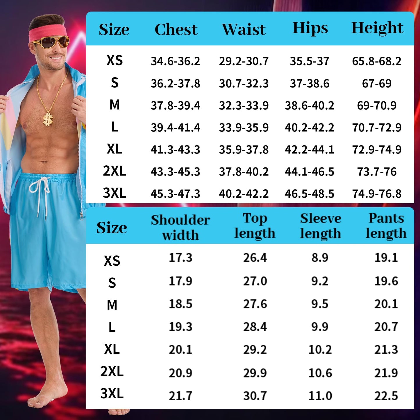 OPAEHJF 80s Outfit for Men Women,Retro Shirts and Shorts Set, 80s Themed Party Halloween Costumes (Blue, S)