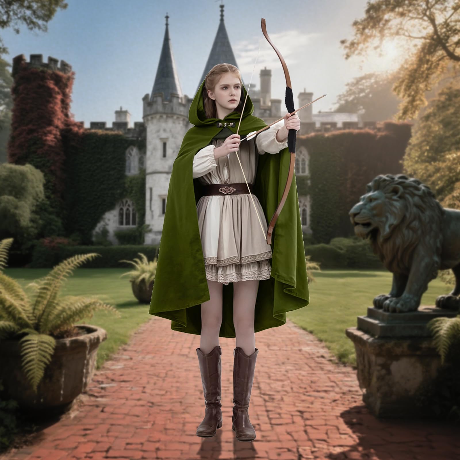 Medieval Coat with Hood Velvet Carnival Party Halloween Cape (image 3)