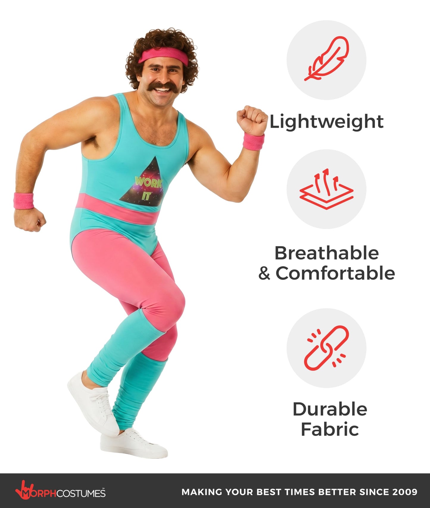 Fun Shack 80s Fitness Instructor Costume Men Aerobics Outfit Fancy Dress for 80s Themed Parties and Events, Medium