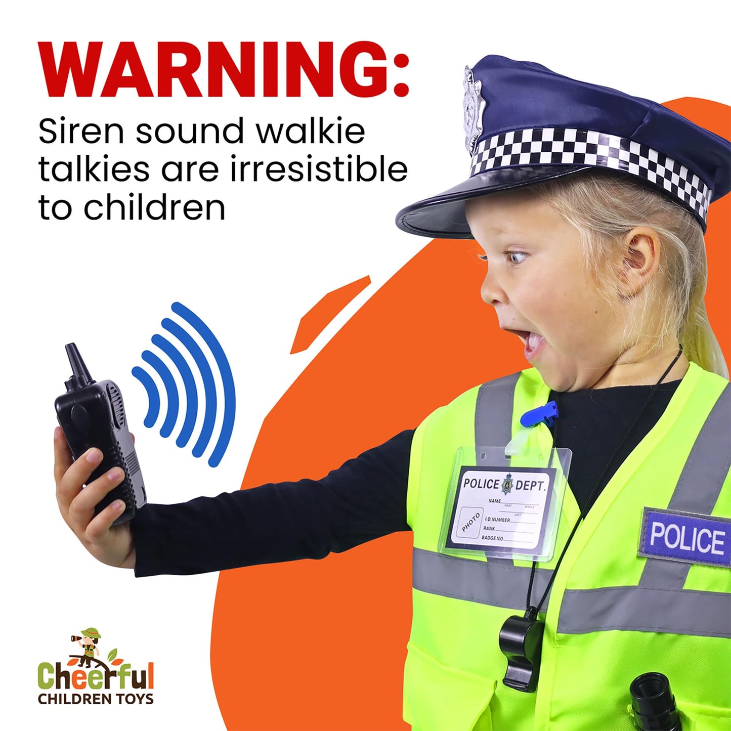 Cheerful Children Toys Kids Police Costume - 10 Pcs Police Officer Outfit Dress Up - Ideal for Boys & Girls Aged 3-7 - Include Vest & Hat - Kids Fancy Dress for Roleplay, Halloween, & STEM Learning