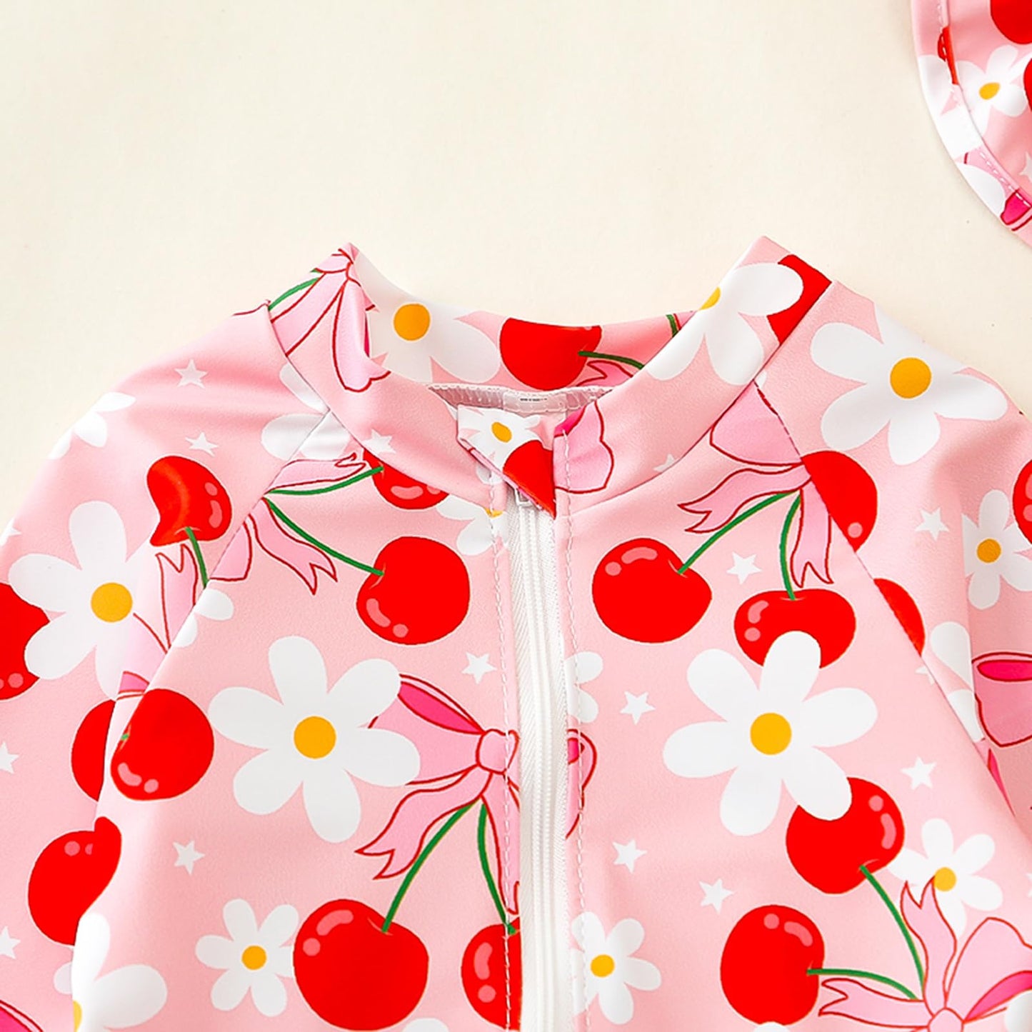 Nicoxijia Baby Girls Long Sleeve One Piece Swimming Costume Zipper Swimsuit Swimwear Bathing Suit Rash Guard with Sun Hat Set (Pink, 12-18 Months)
