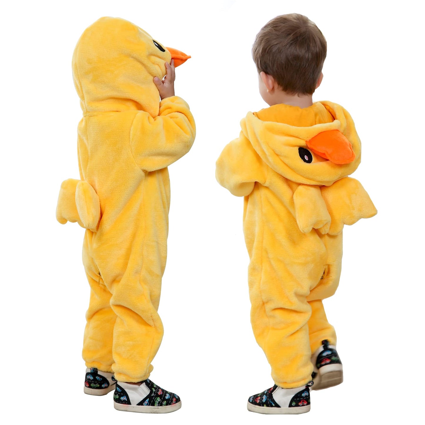 Doladola Unisex Baby Toddlers Romper Jumpsuit Hooded Cartoon Sleepsuits Infant Outfit (12-18 Months, Yellow Duck)