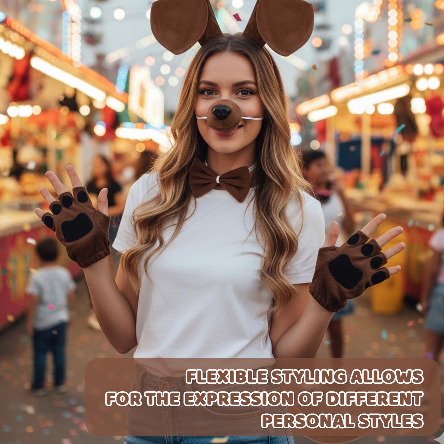 Dog Ears Headband - Five-Piece Dog Costume Set for Adults and Kids