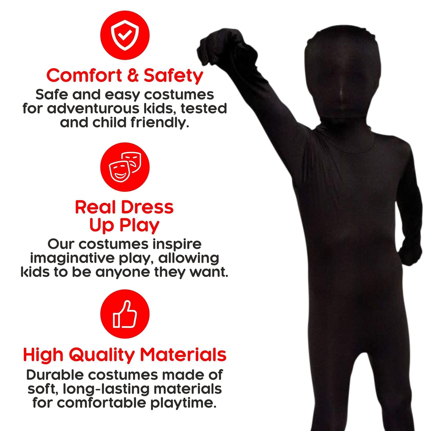 Morphsuit Kids Full Body Costume - Black, M | Original Bodysuit for Children | Super Stretch Suit Great for DIY Party Outfit | Halloween, Cosplay, Fancy Dress | For Boys & Girls