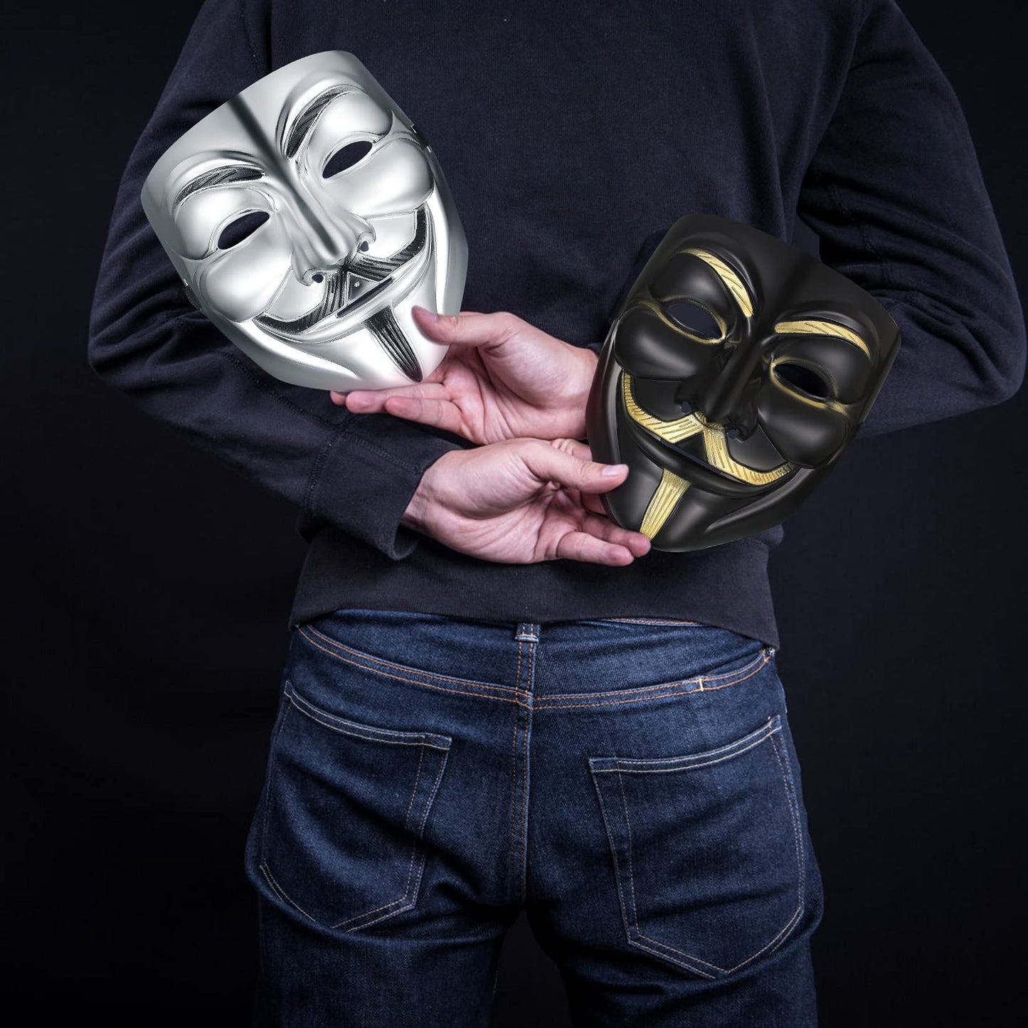 PanBeiQi V for Vendetta Guy Mask, 4 Pcs Halloween Costume Cosplay Party Anonymous Mask for Adults Kids Unisex, 4 Colours, 19*16CM