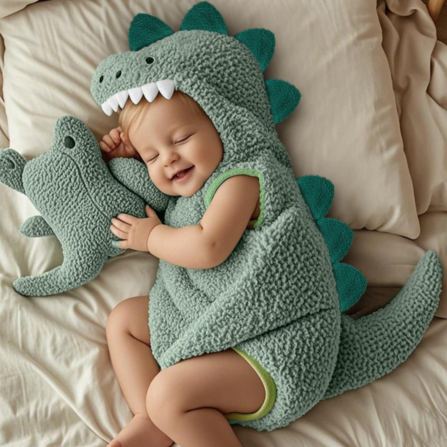 Baby Boy Girl Dinosaur Costume Sleeveless Animals Hooded Romper Infants Cartoon Halloween Cosplay Costumes Jumpsuit (Turquoise, 3-6 Months)