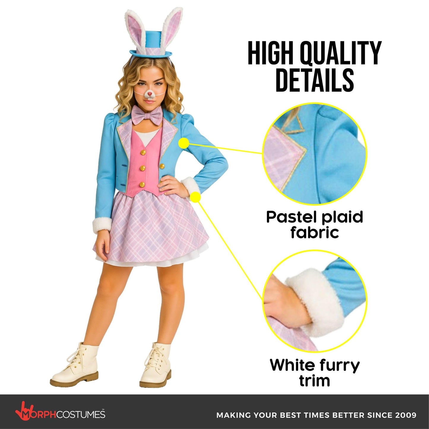 Morph Wonderous White Rabbit Costume Kids, Bunny Costume Girls, Bunny Costume Kids, Halloween Costumes For Girls 10-12