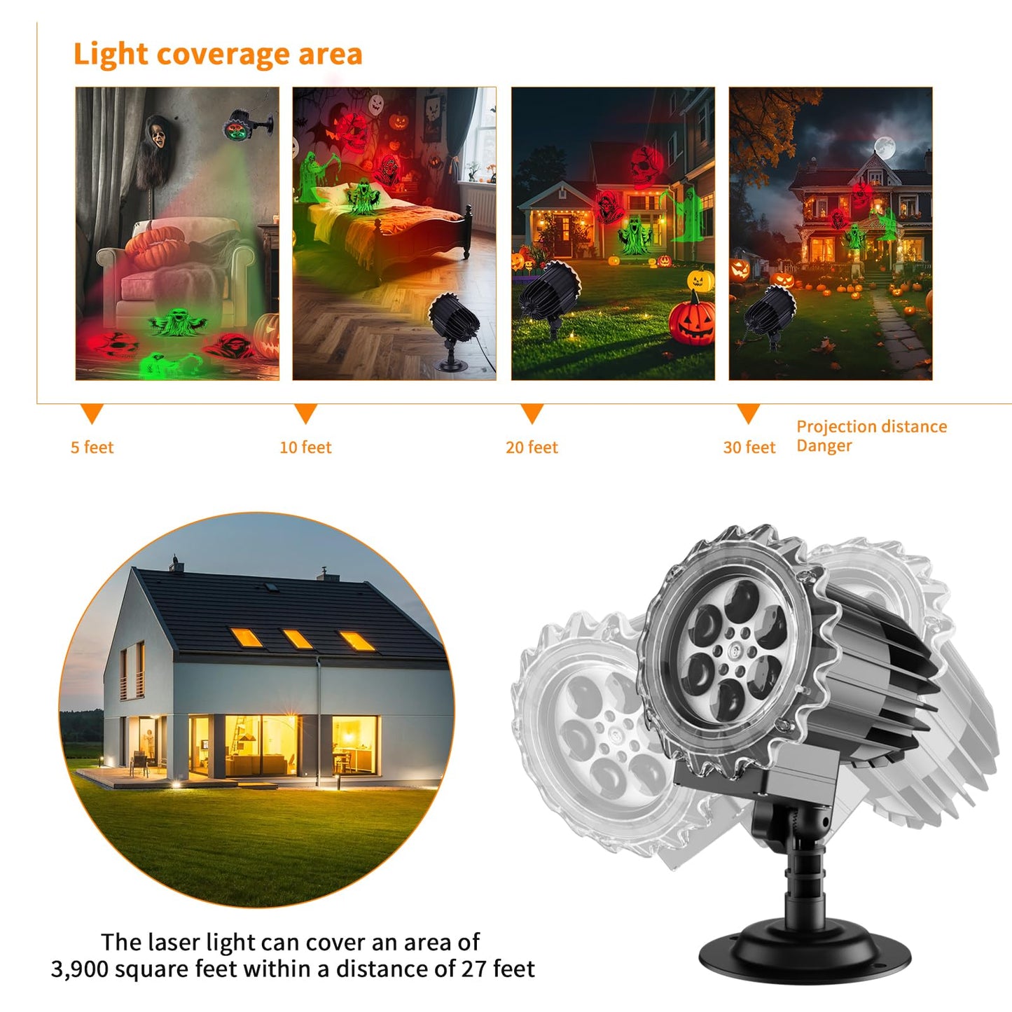 Halloween Projector Lights Outdoor, 3D Dynamic Ghost Projector Light with 4 HD Patterns, Rotating LED Lights 2026 Upgraded Waterproof for Yard, Garden, Party, Halloween Decor