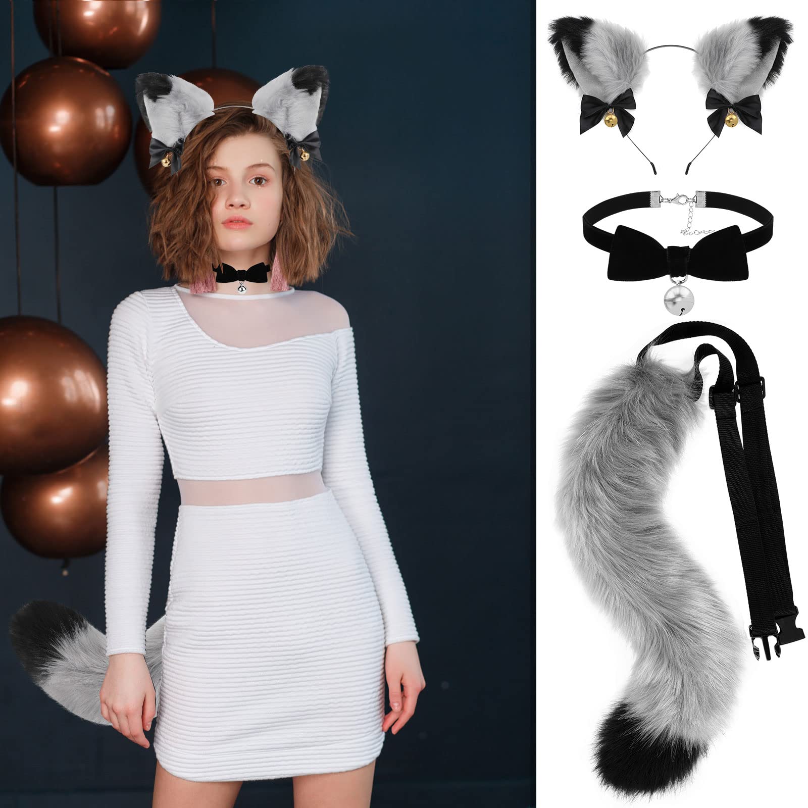 Cat Cosplay Costume Set Cat Ears and Animal Tail Kit - Faux Fur (image 7)