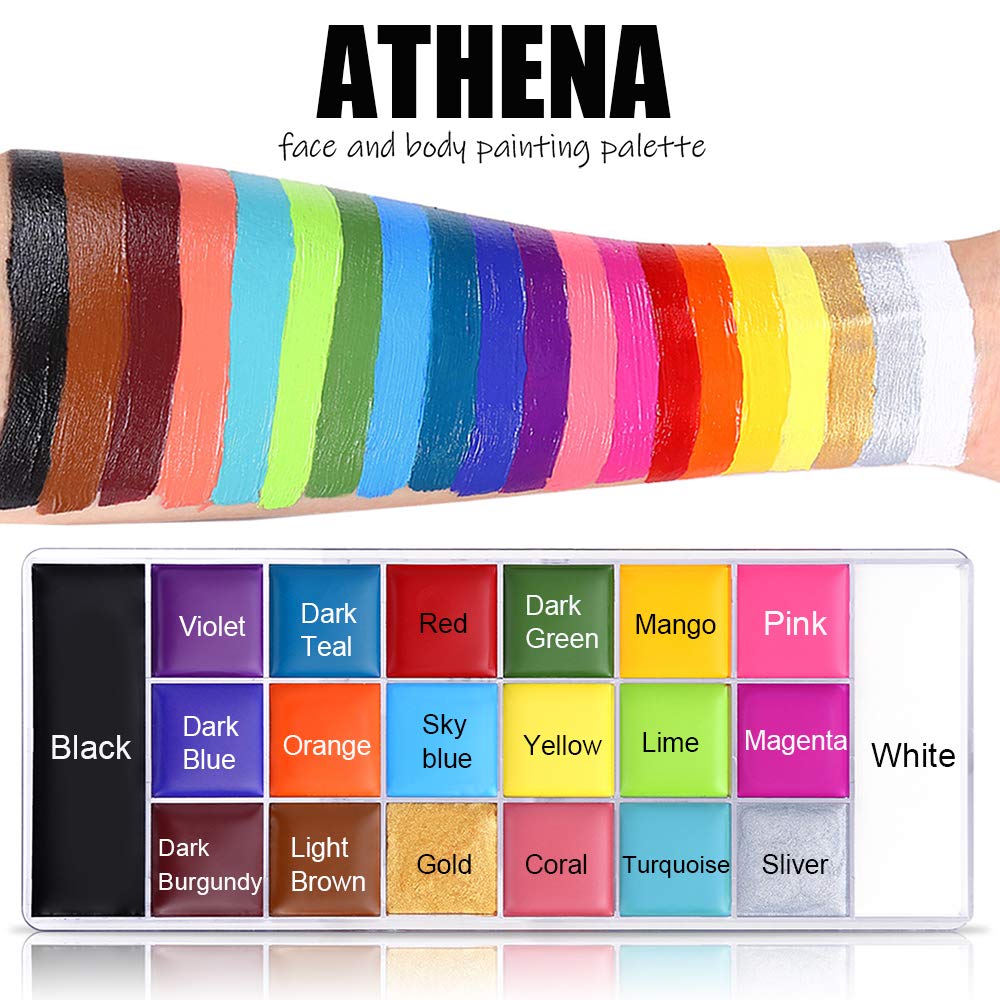 UCANBE Face Body Paint Set - Athena Painting Palette, 10 Professional Artist Brushes - Large Deep Pan,Ideal for Halloween Cosplay Party SFX Arty Stage Makeup, Non-Toxic Facepaints for Adults and Kids
