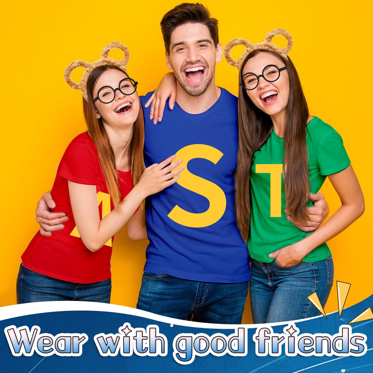 4Pcs Chipmunks Costumes Set with Chipmunk Headband Glasses T-shirt Soccer Socks, Chipmunks Fancy Dress Outfit Party Animal Cosplay for Adults Teens World Book Day Halloween Dress Up (Blue, M)