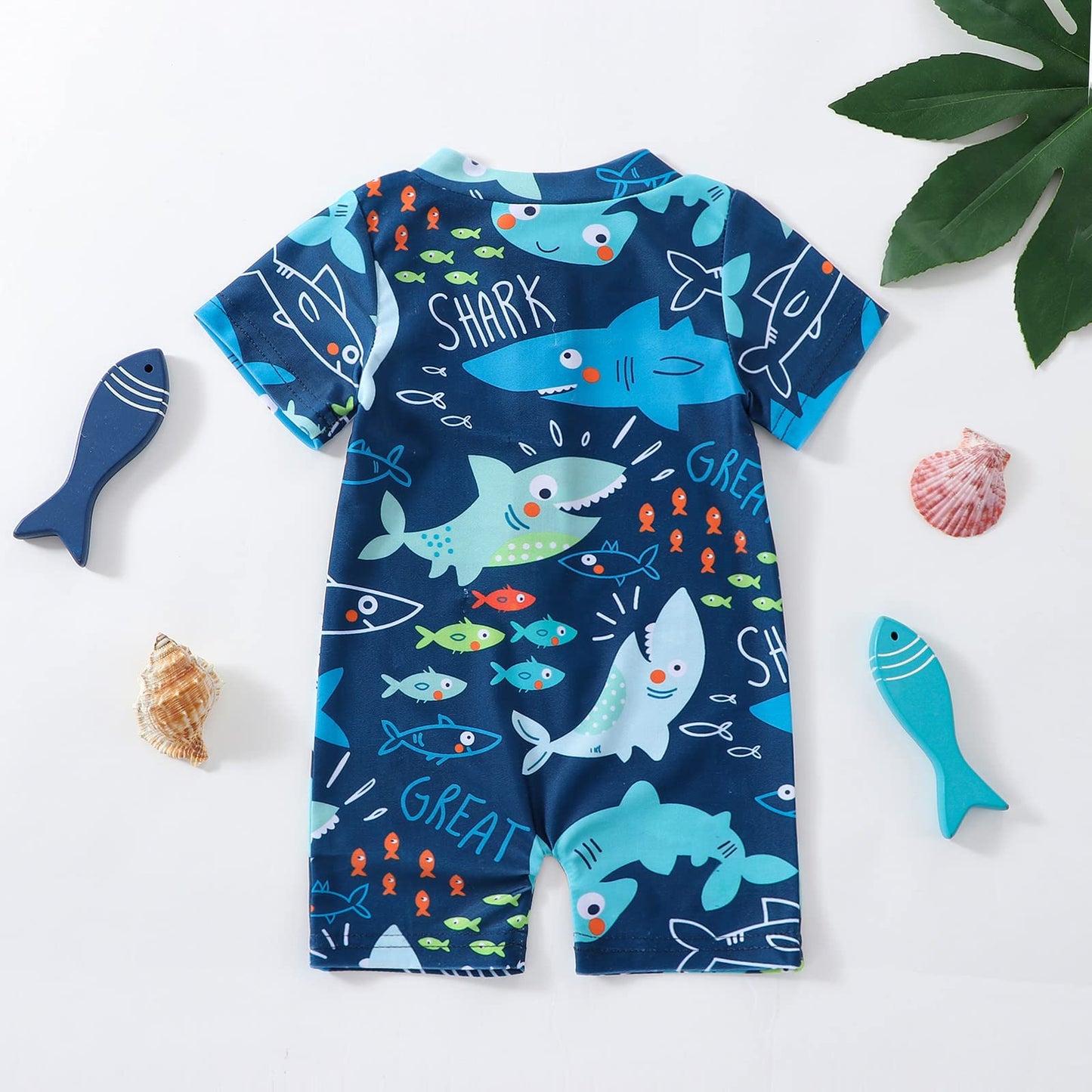 Nicoxijia Baby Boy Swimsuit Swimming Costume Infant Rash Guard Swimwear One Piece Zipper Swimwear Sun Protection Bathing Suit (Blue, 6-12 Months)