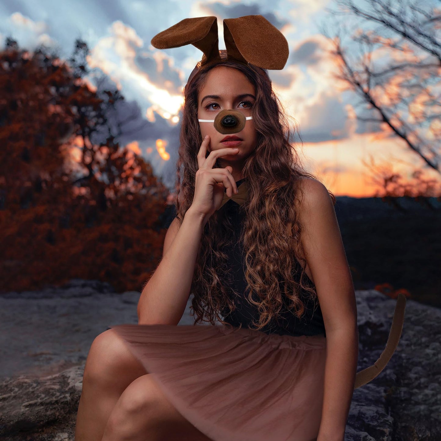 Puppy Dog Costume Set - Include Brown Dog Ears and Tail Nose Gloves