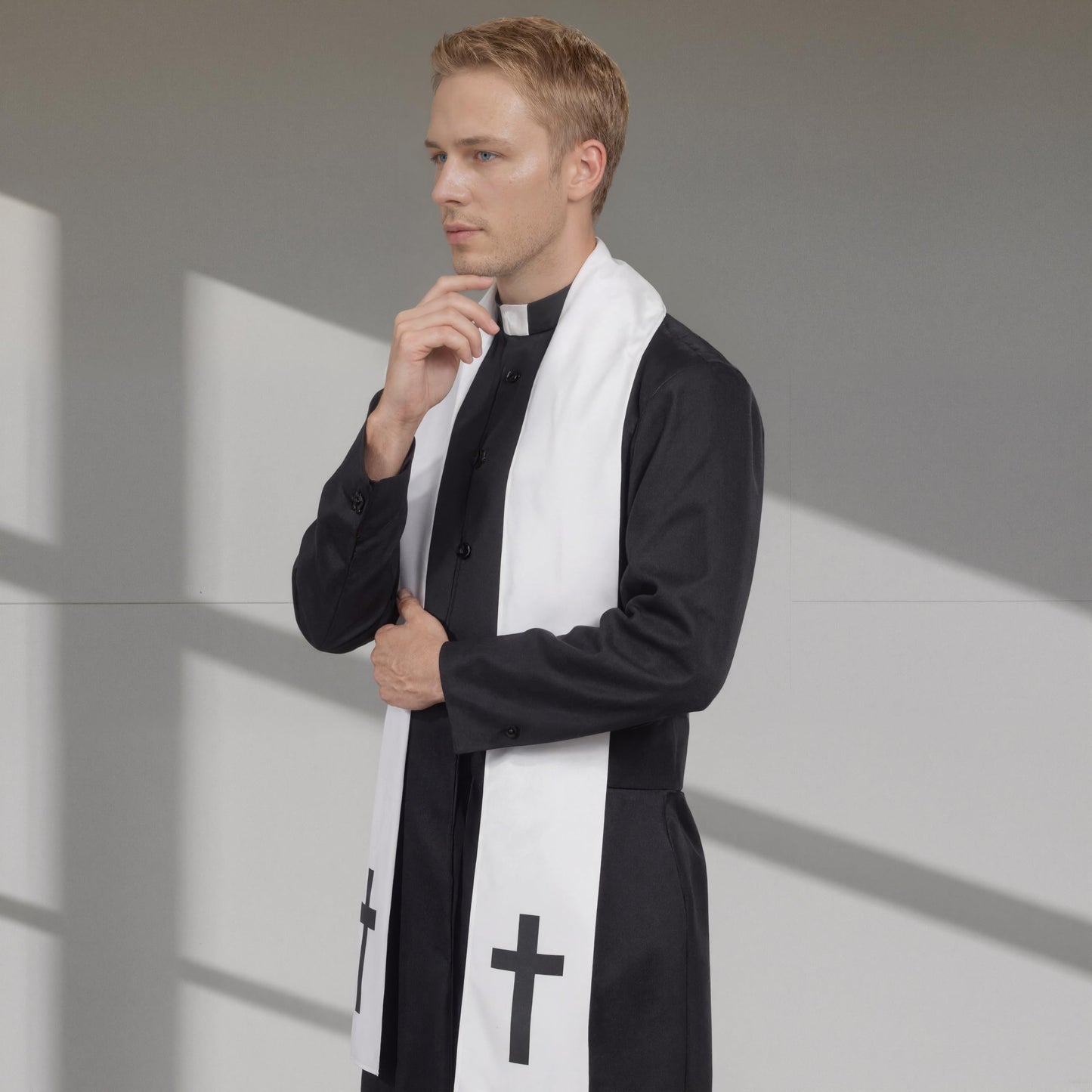 GOLDSTITCH Mens Black Priest Father Robe Halloween Costume Cosplay Outfit
