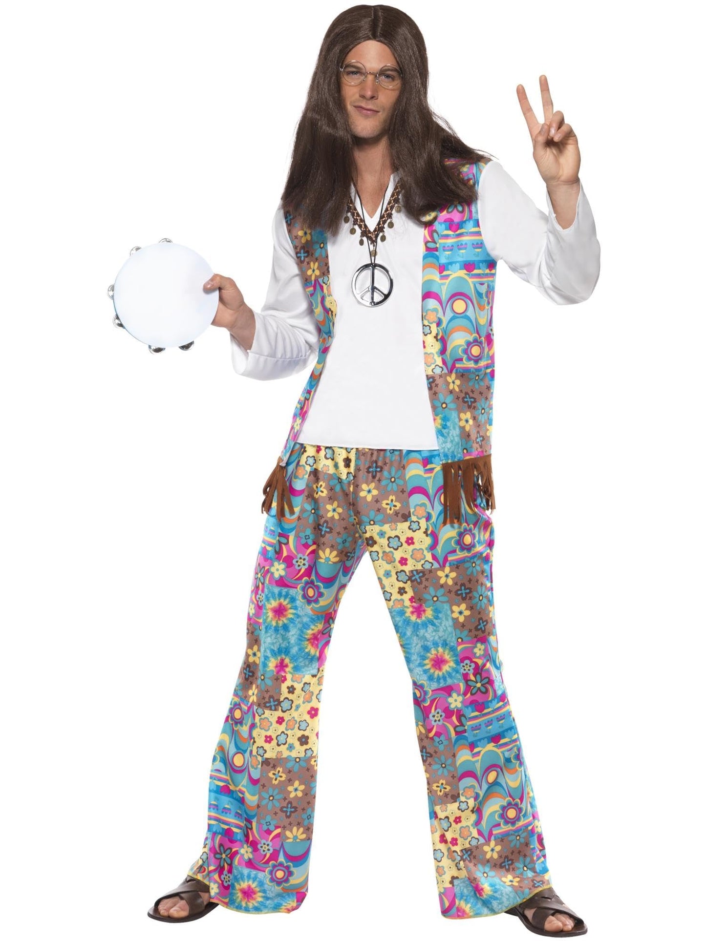 Smiffys Groovy Hippie Costume, Multi-colour, L - Size 42 in-44 in