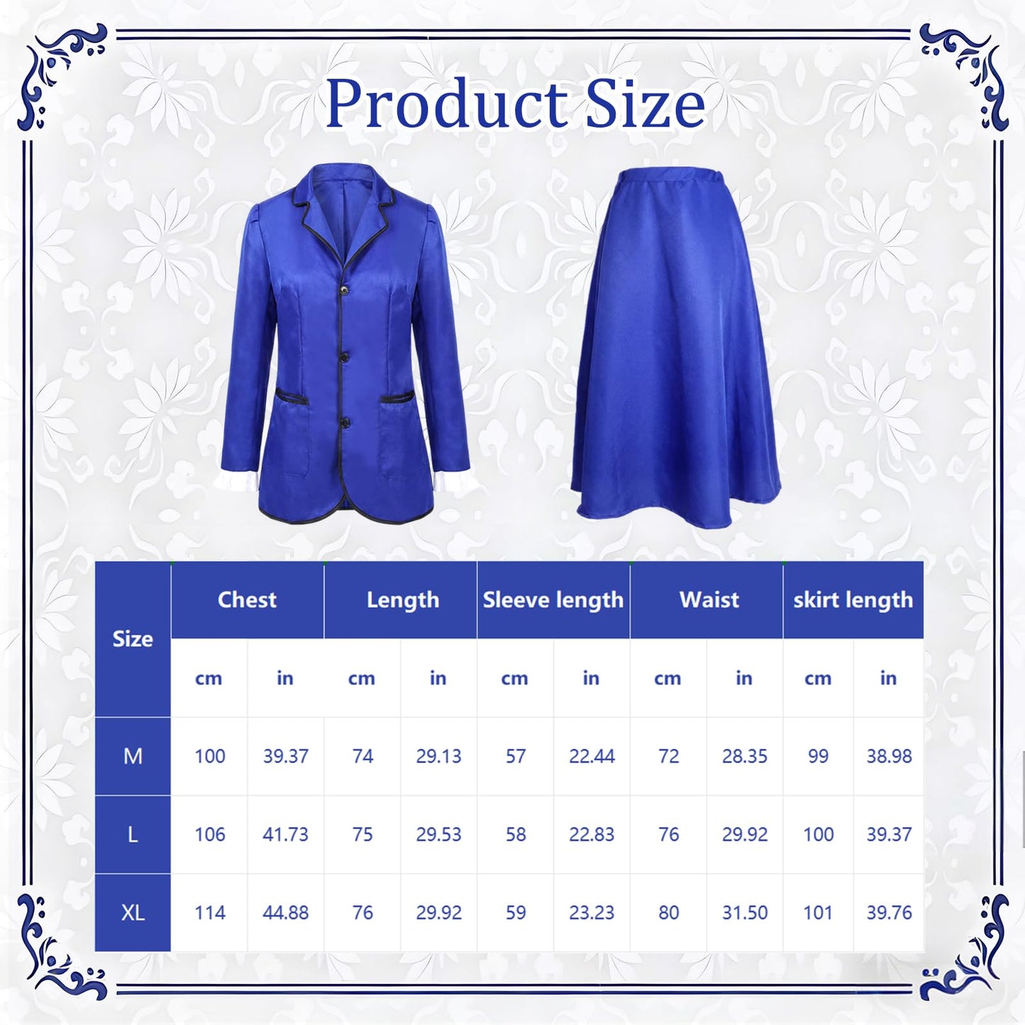 Victorian Nanny Costume Women World Book Day Blue Jacket Skirt Hat (image 2)