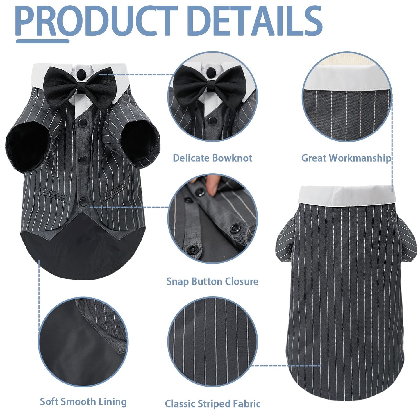 Dog Tuxedo Suit - Formal Pet Shirt Costume Wedding Attire