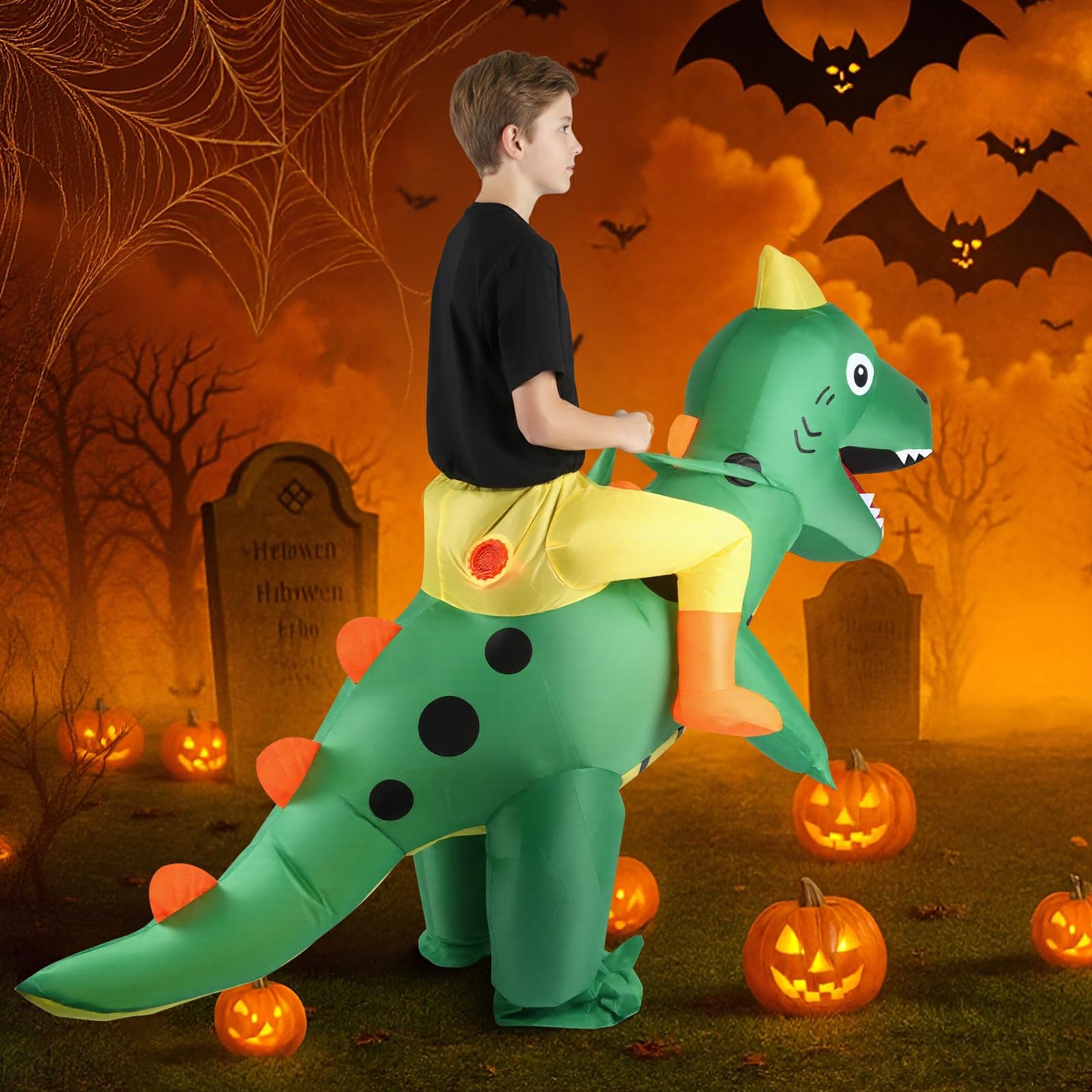 VICBAY Kids Inflatable Dinosaur Costume,Riding T-Rex Air Blowing up Funny Fancy Dress Party Halloween Costume Party Cosplay Fancy Dress Outfit (4.92ft -6.23ft)(A)