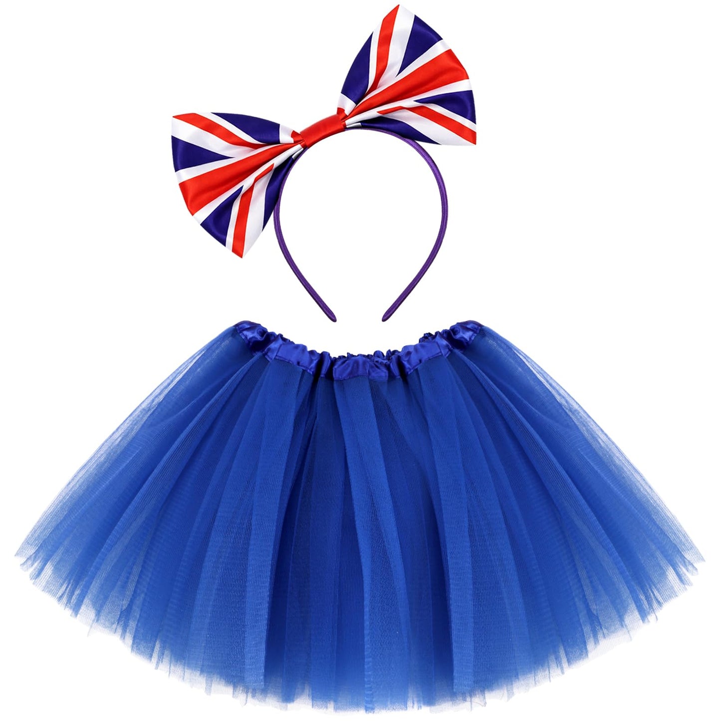KMLGY 2Pcs Union Jack Costume Set with Union Headband Tutu Skirt for British National Day Royal Event Indoor or Outdoor Street Party Suppies (Blue)