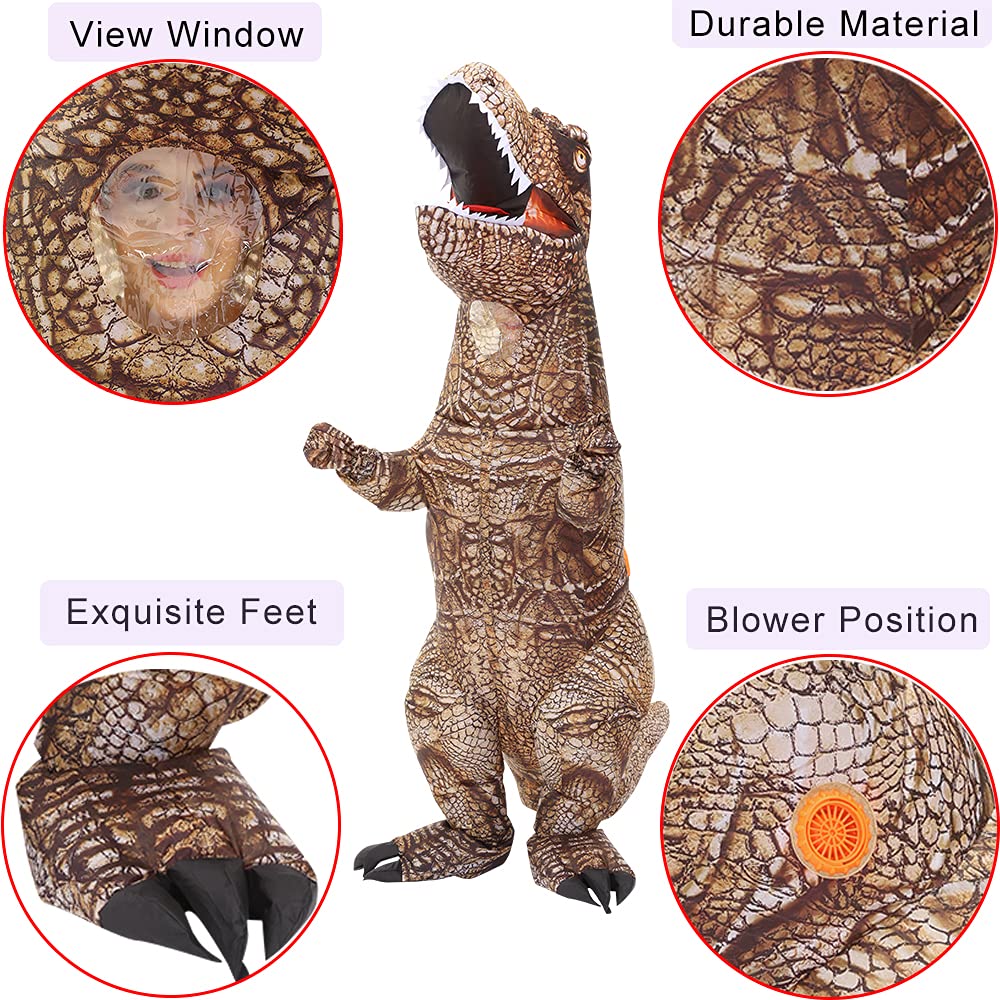 KOOY Dinosaur Costume Adult Inflatable Raptor Onesies Blow Up T-rex Dino Full Body Funny Halloween Costume for Men Women Teens