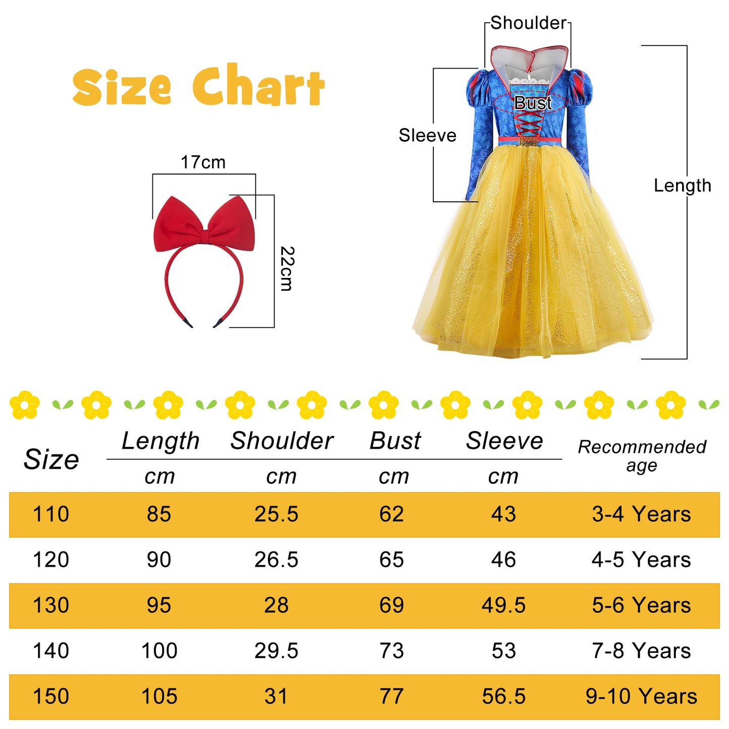 keaiyouhuo Princess Costume for Girls Princess Dress Up Kids Halloween Cosplay Birthday Party Dress Up with Headband