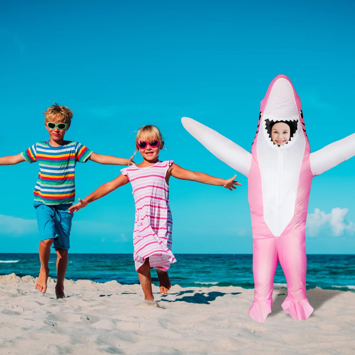 Poptrend Inflatable Shark Costume, Shark Halloween Costumes for Teen Kids Men Women Cute Blow up Costumes Funny Fancy Dress Party (Kids)