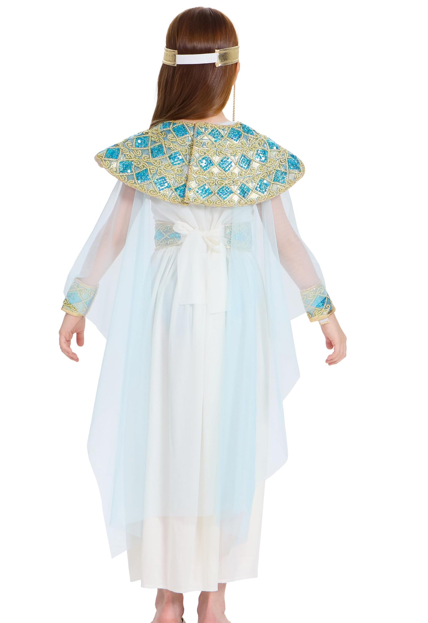 IKALI Girls Cleopatra Costume, 5 Pcs Egyptian Queen Dress Ancient Outfit for Kids Egyptian Girl World Book Day 8-10 Years