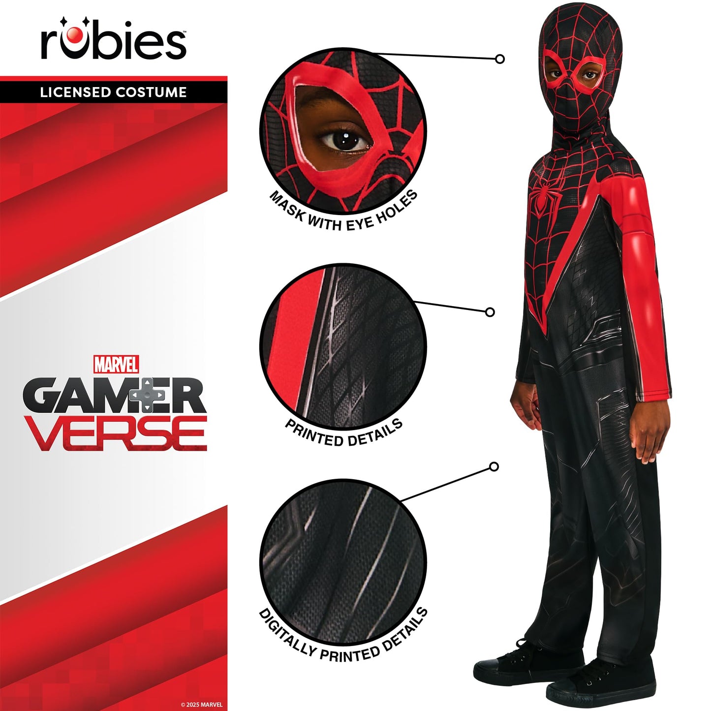 Rubies Official Disney Spiderman Miles Morales Gamerverse Child Costume, Kids Superhero Fancy Dress, Size Age 5-6 Years Halloween