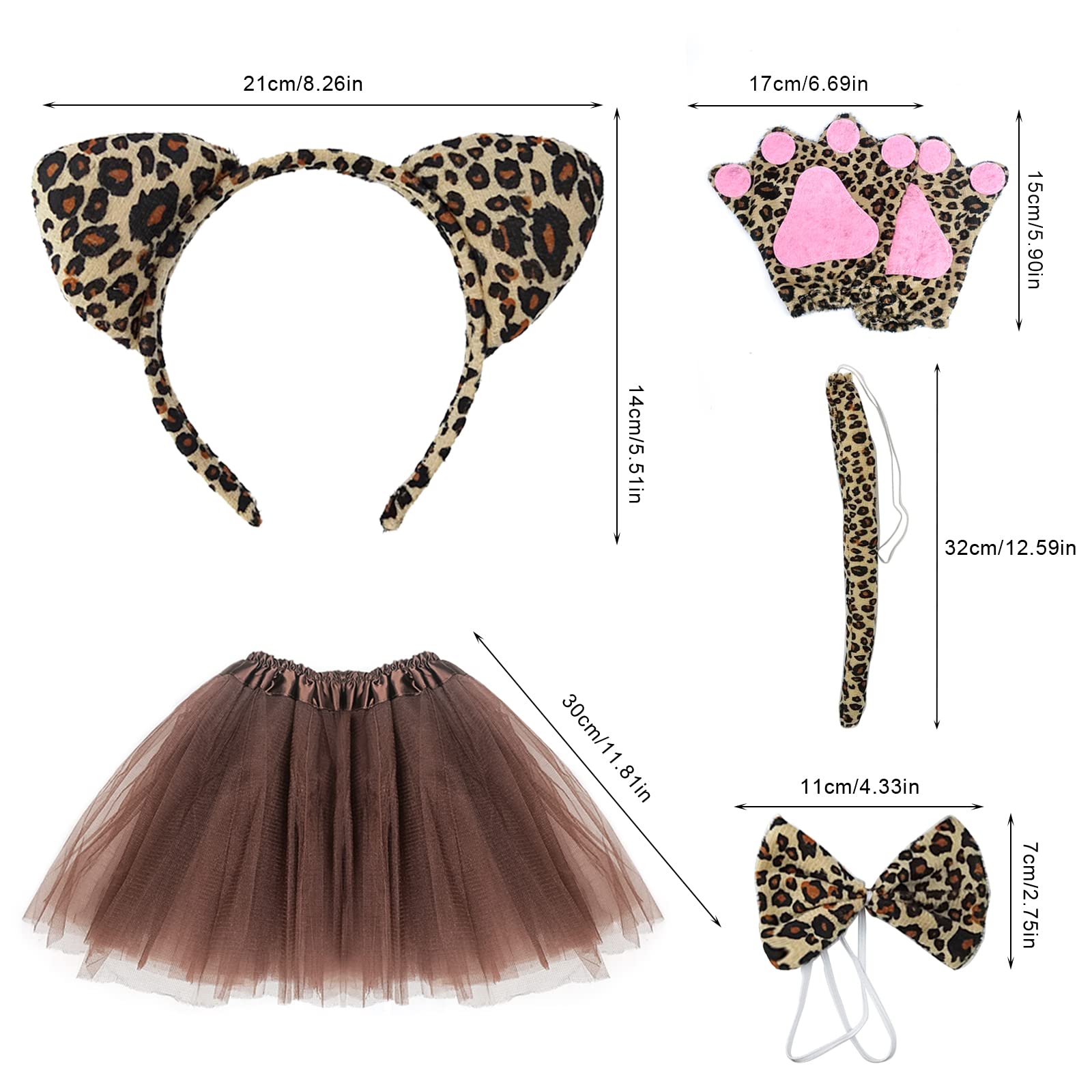 Leopard Costume Set Leopard Ears Headband Tail and Bow Tie Tutu