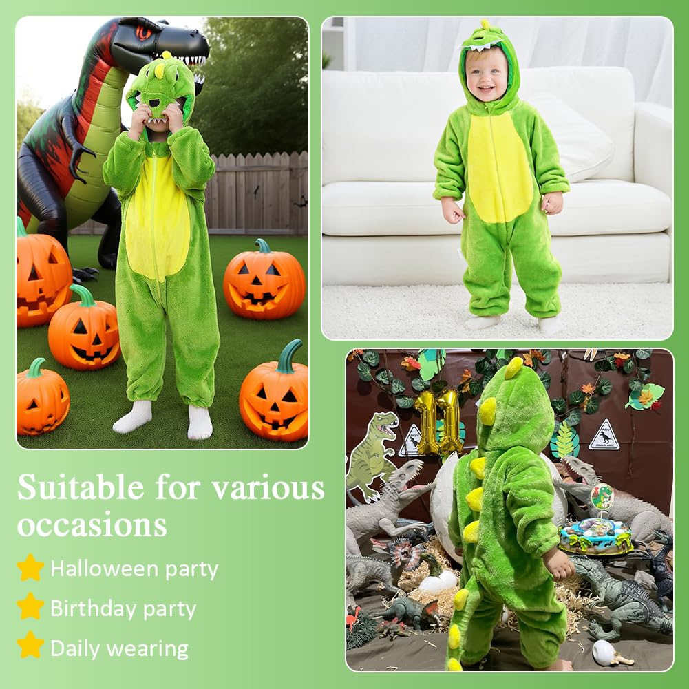 Alaoo Dinosaur Jumpsuit for Toddler and Child, One Piece Flannel Animal Hooded Rompers Jumpsuit, Hooded Cartoon Sleepsuits Infant Outfit for Halloween Dress Up Party, 90CM