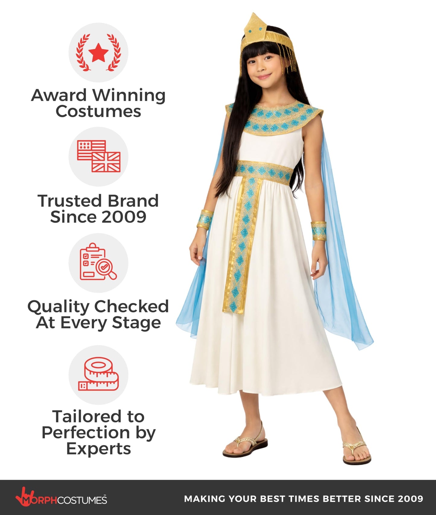 Morph Cleopatra Costume for Kids - Egyptian Costume for Girls - Halloween Dress Up - Egypt Themed Outfit, Large