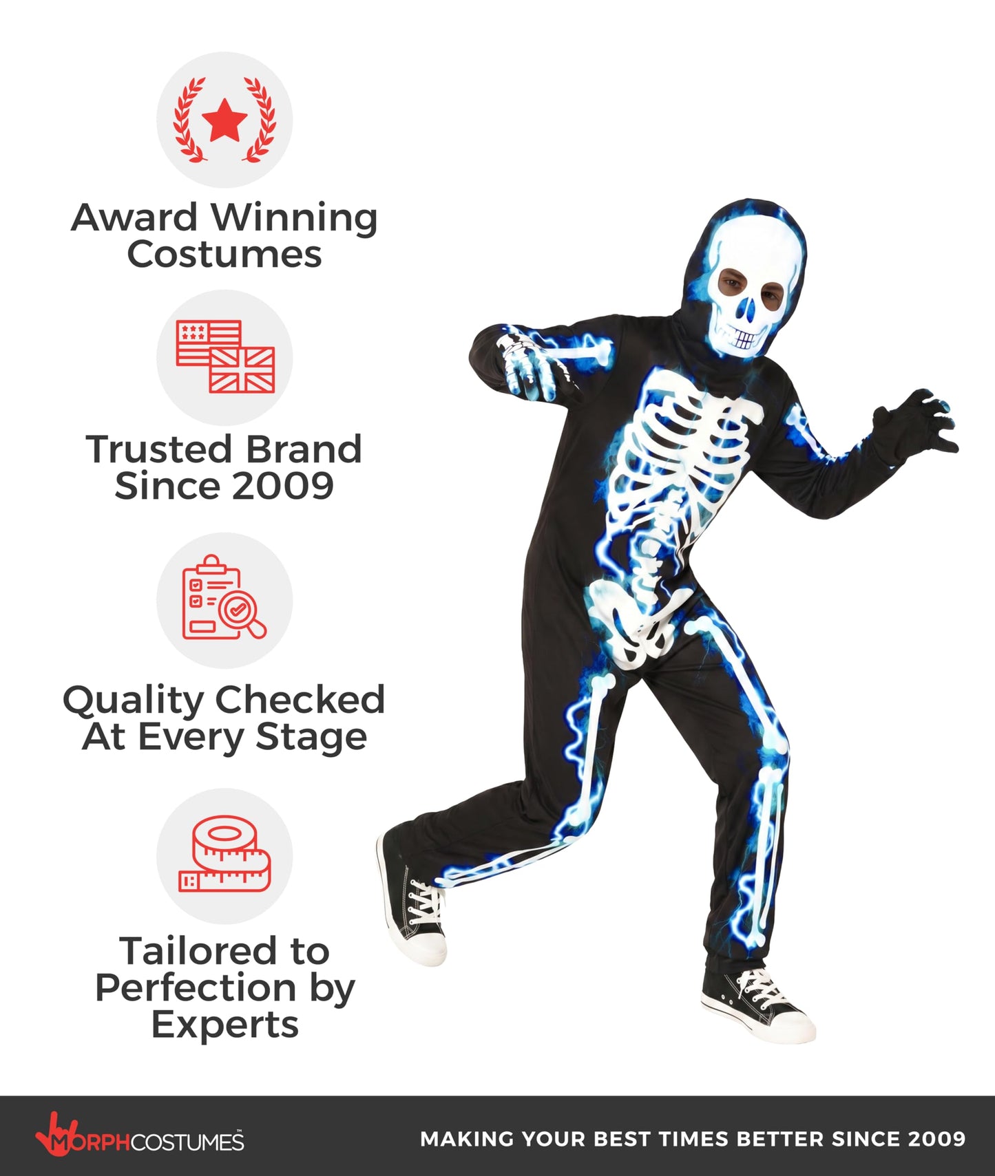 Morph Blue Skeleton Costume Kids, Halloween Costumes Skeleton Kids, Halloween Costumes For Kid, Medium