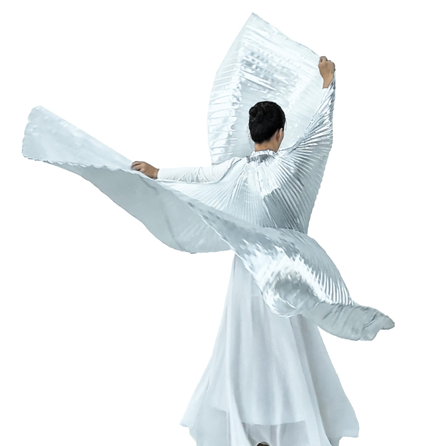 Women's 2 Sticks & Belly Dance Costume Angle Isis Wings (silver)
