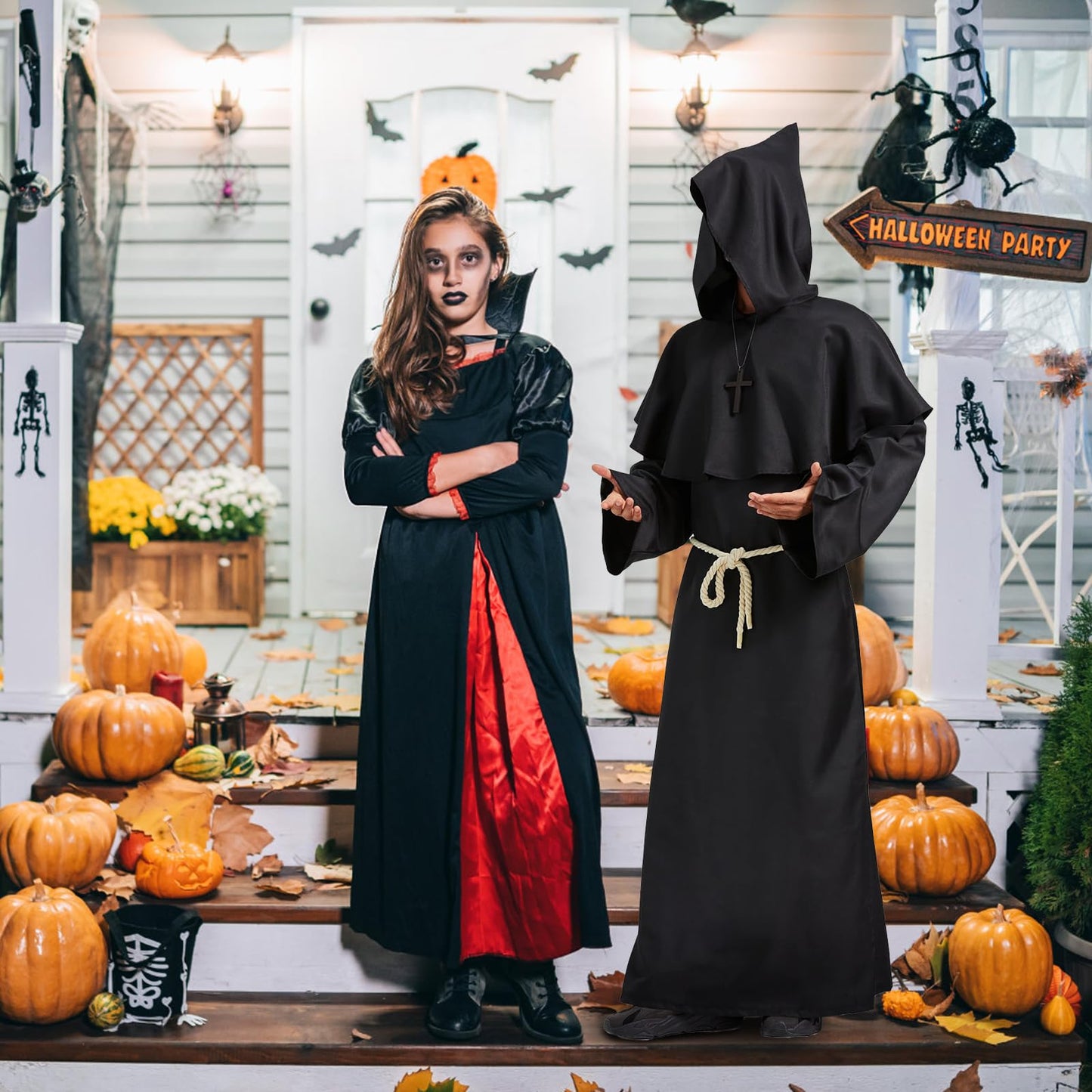 WenYa Monk Costume Set for Adults, Complete Medieval Priest Robe with Detachable Hood, Adjustable Rope Belt and Wooden Cross Necklace for Halloween Cosplay and Renaissance Themed Events