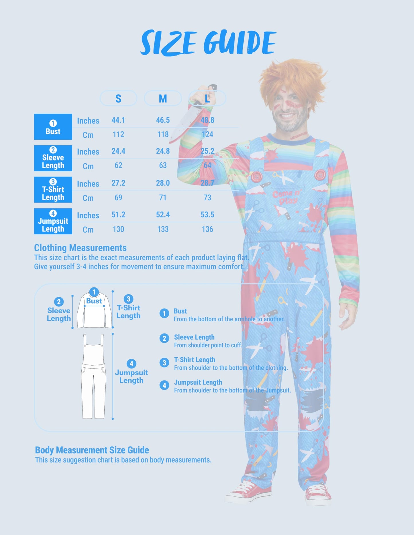 Spooktacular Creations Men Creepy Doll Costume, Horrible TV-Series Serial Killer Costume with Top and lederhosen for Horror Halloween Costumes Role Play-M