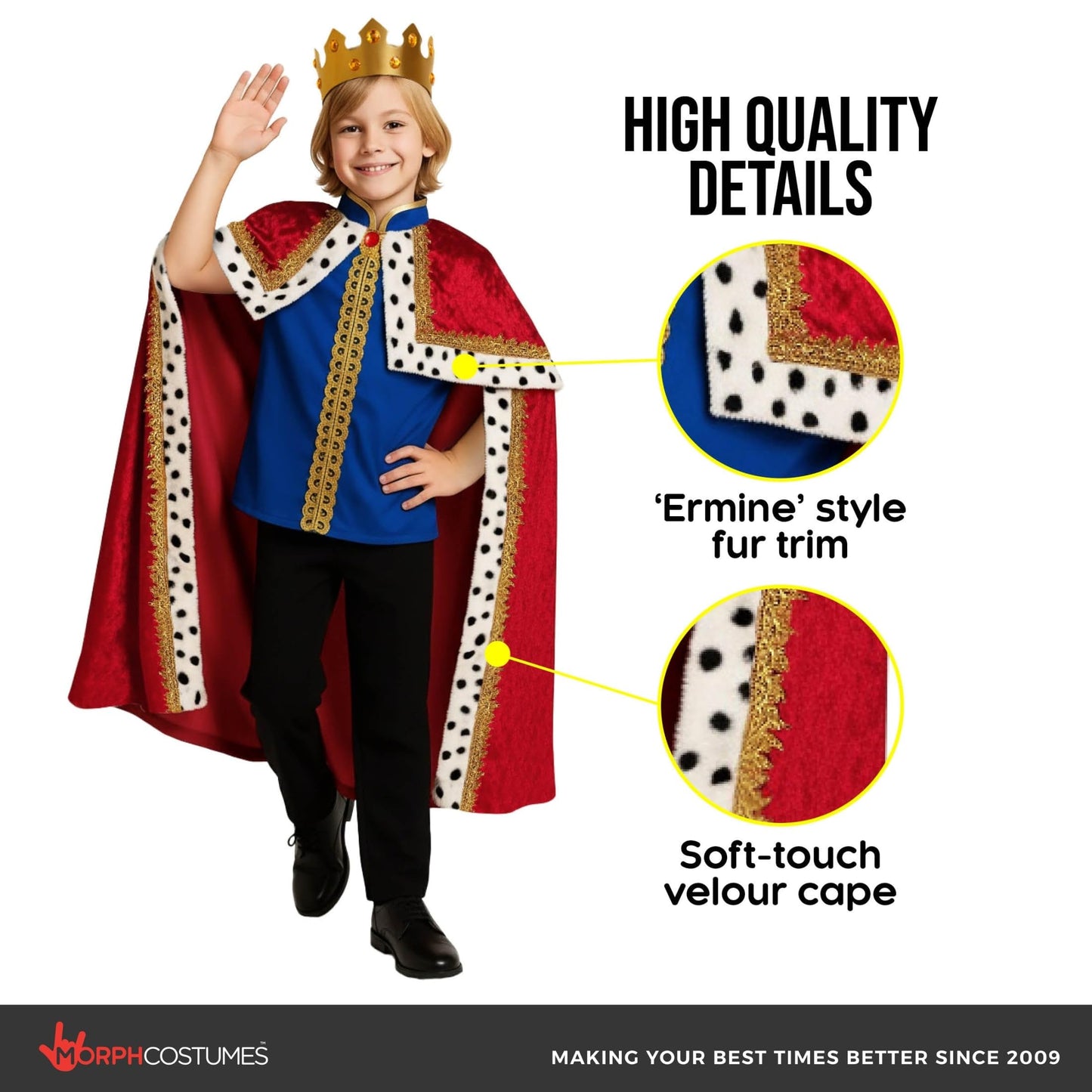 Morph Royal King Costume For Boys, Kids King Costume, Prince Charming Costumes Kids, World Book Day Costumes For Boys 7-9