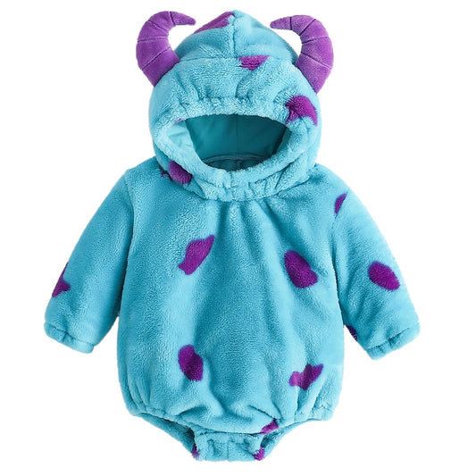BABWWNIX Toddler Baby Boy Girl Halloween Animal Costume Fuzzy Warm Hooded Romper Funny Cosplay Zip-Up Jumpsuit Outfits Gifts (D-Blue, 6-9 Months)