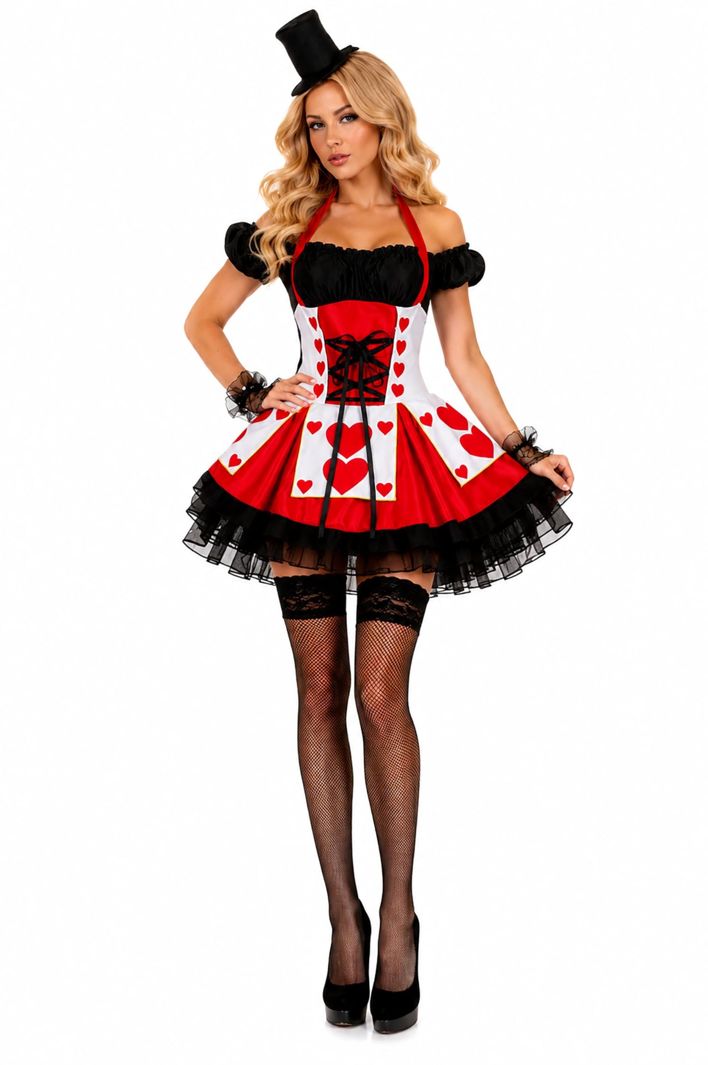 Yummy Bee Queen of Hearts Costume Women Alice in Wonderland Costume Adult Halloween Fancy Dress Red Queen Outfit Plus Size UK 6-22 (12-14)