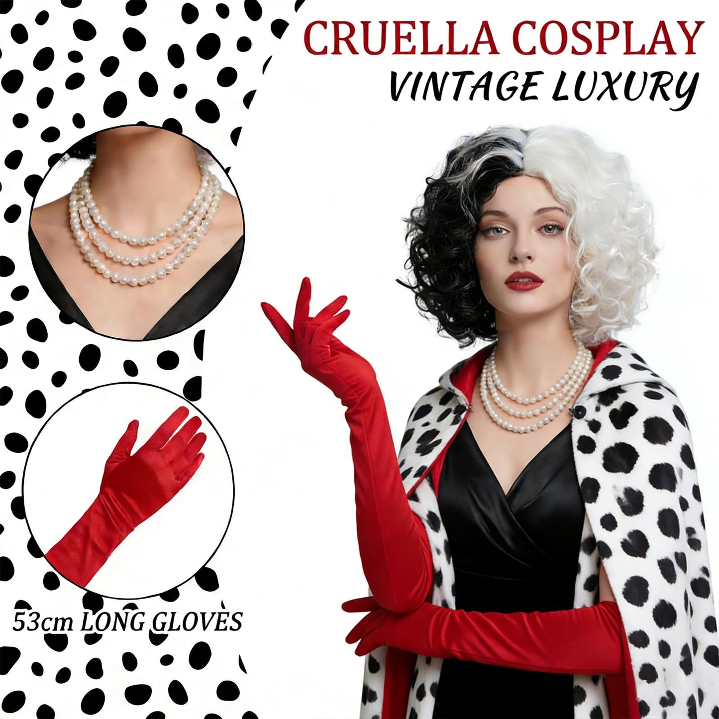 Cruella Costume Accessories Set for Women - Villain Fancy Dress Kit