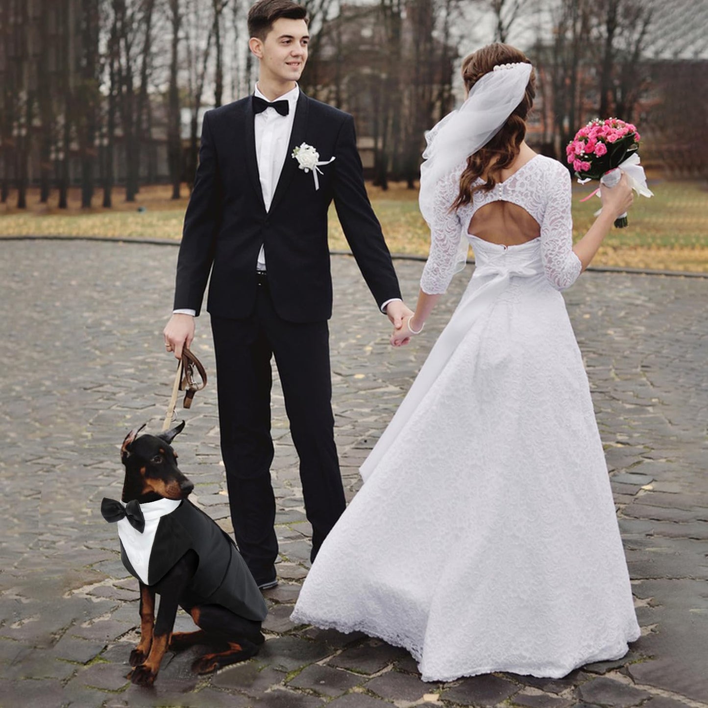 Black & White Dog Tuxedo Outfit - Wedding Suit with Bow for Dogs