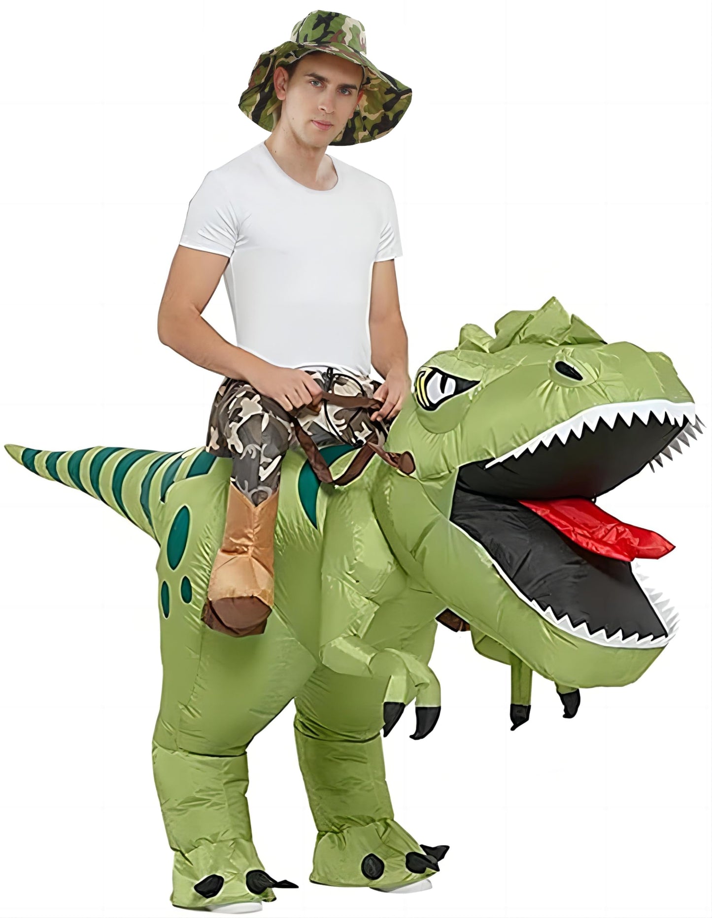 FXICH Inflatable Dinosaur Costume Blow up Dinosaur Costume Outfit Funny Halloween Dino Costume Suit (green),dinosaur costume for adult:150cm-190cm